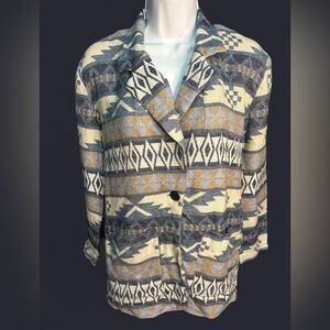 Vintage 1970’s Judy Knapp, blue Aztec print jacket/blazer.